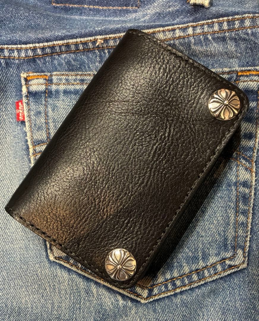 ミドル　トラッカーウォレット　姫路レザーシュリンク　シルバー925 クロスボール