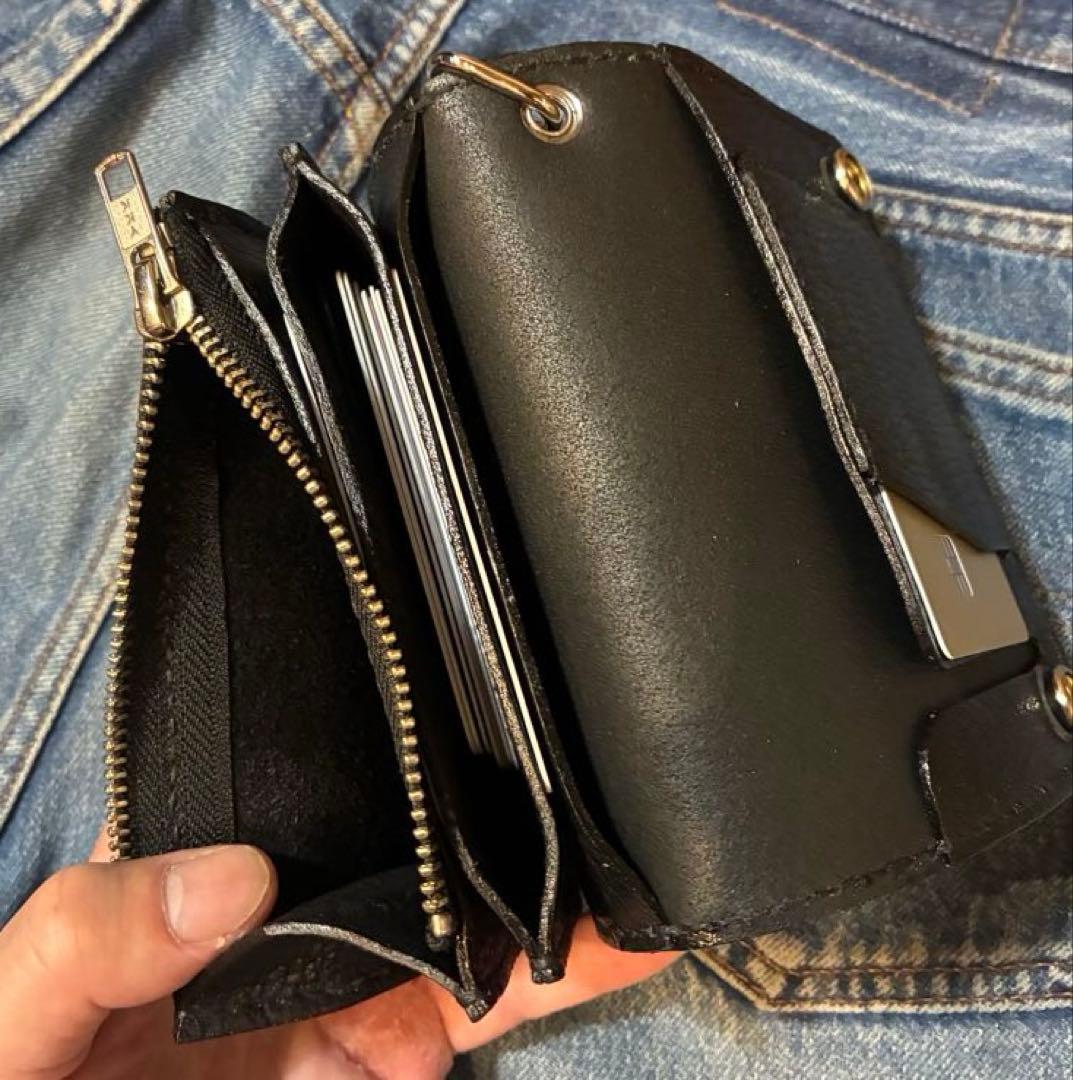 ミドル　トラッカーウォレット　姫路レザーシュリンク　シルバー925 クロスボール