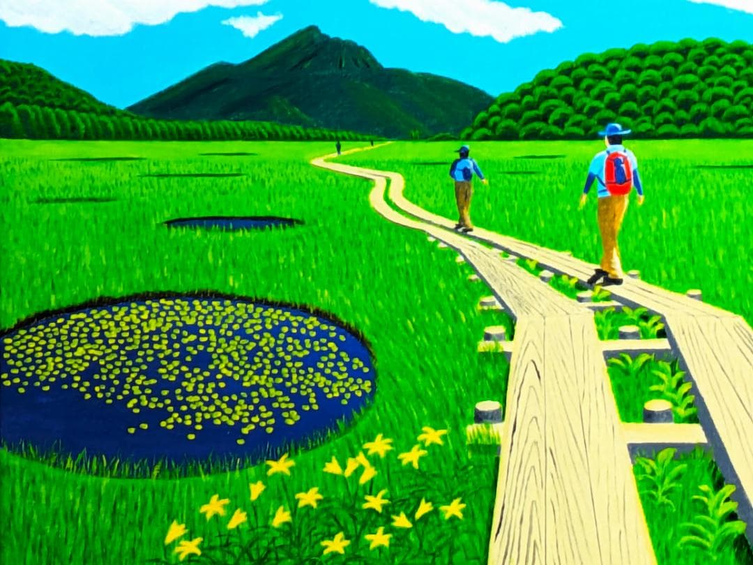★尾瀬の木道・肉筆油彩画・F6キャンバス