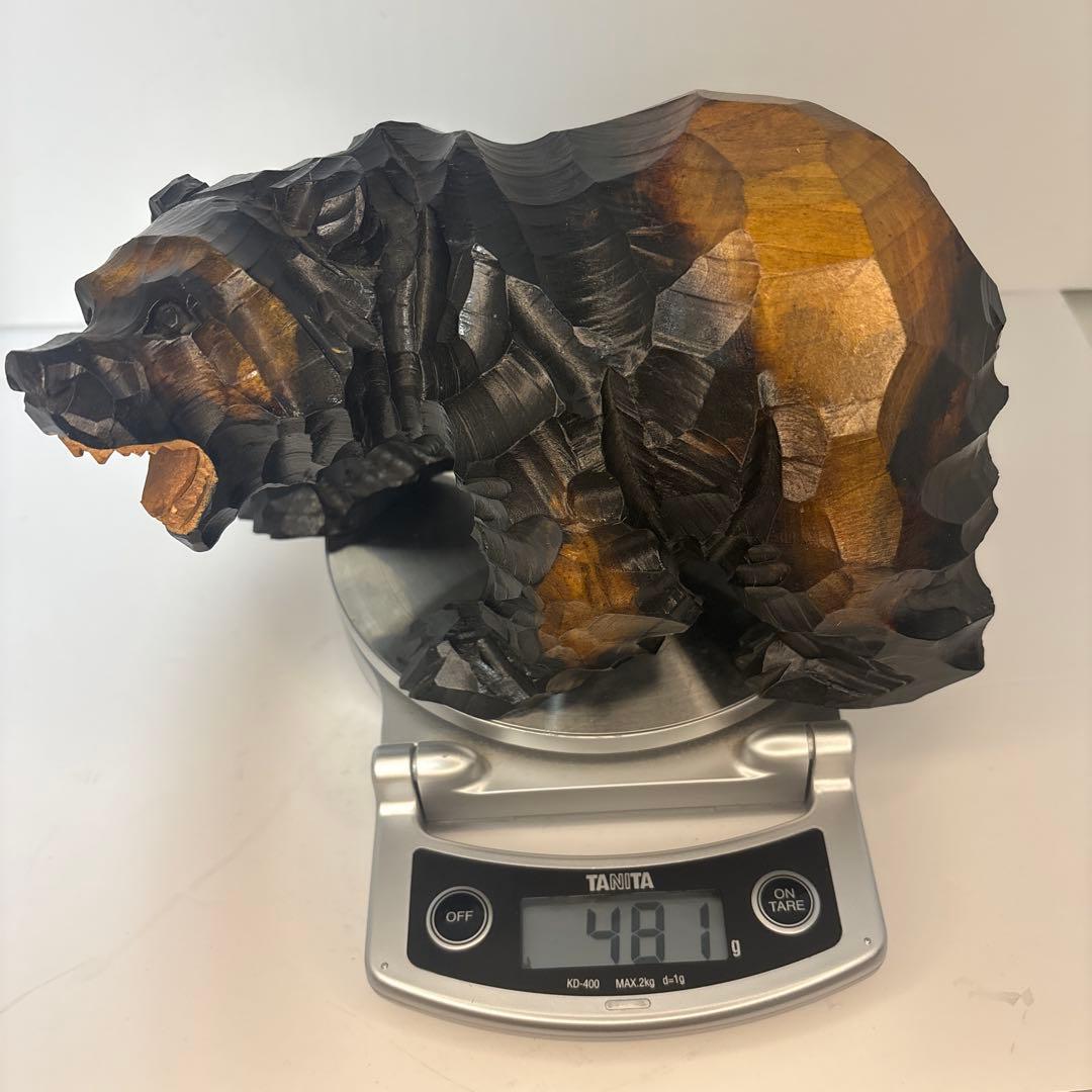 [美品] 木製　熊　貞光作　北海道八雲　￼木彫り　紙箱