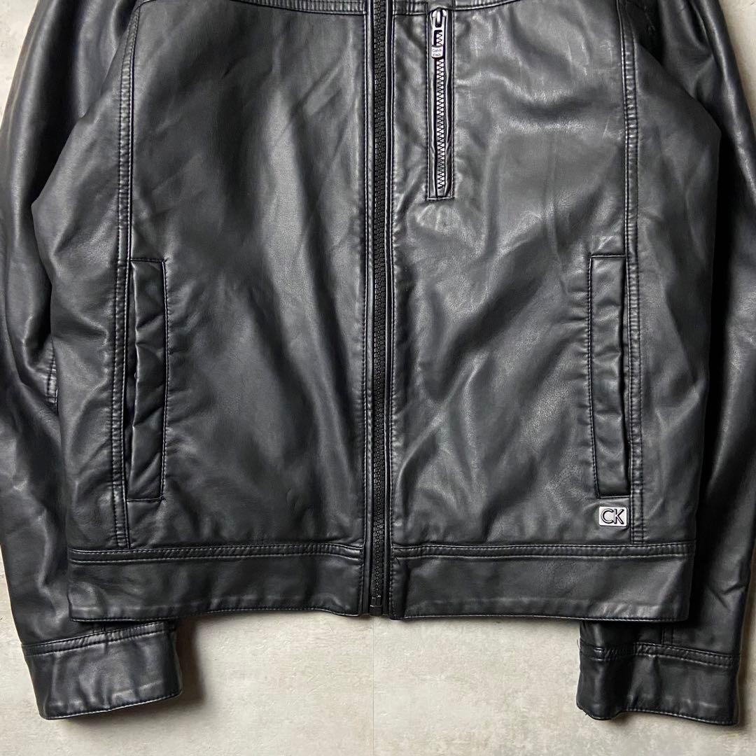 CK カルバンクライン シングルライダース フェイクレザージャケット ブラック
