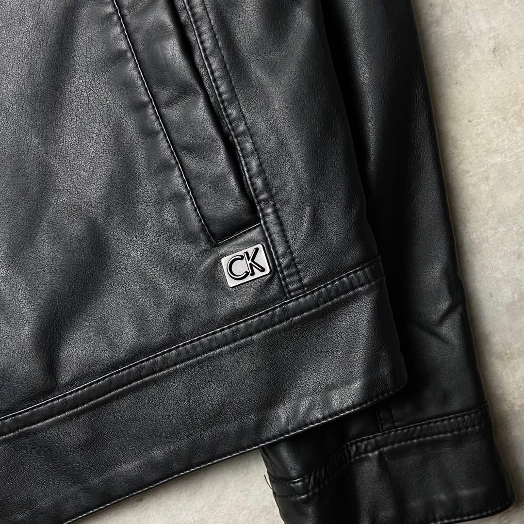 CK カルバンクライン シングルライダース フェイクレザージャケット ブラック