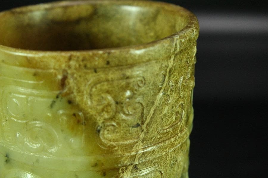 中国美術 砡石 刻 饕餮紋 杯 三件 コレクター蔵品(K-YC541)