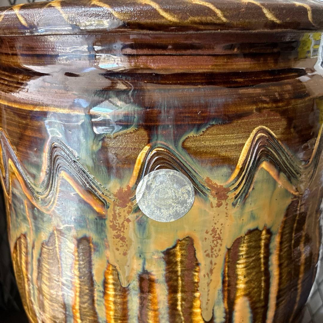 小鹿田焼　傘立て　高さ45㎝　櫛描き　刷毛目　飴　民藝