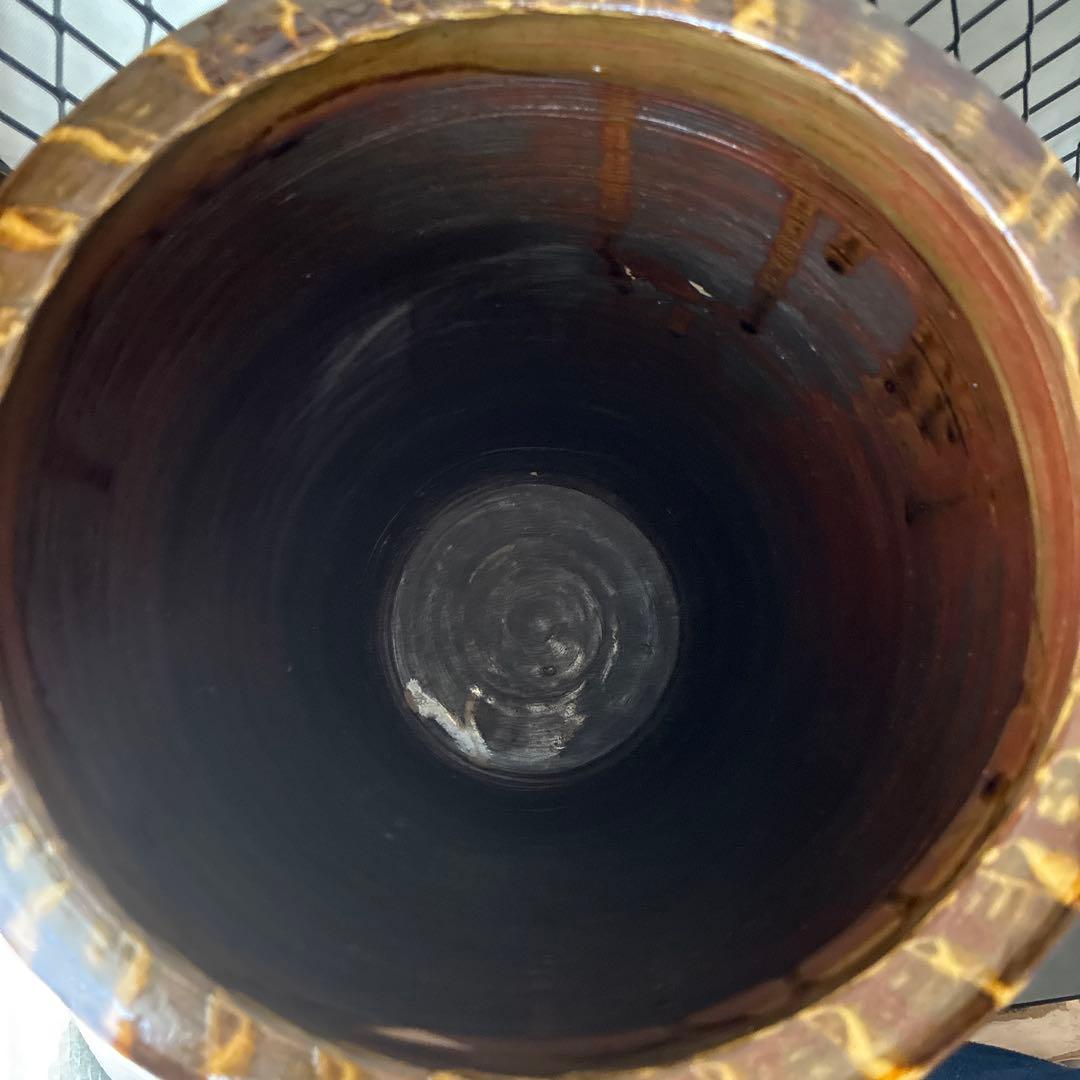 小鹿田焼　傘立て　高さ45㎝　櫛描き　刷毛目　飴　民藝