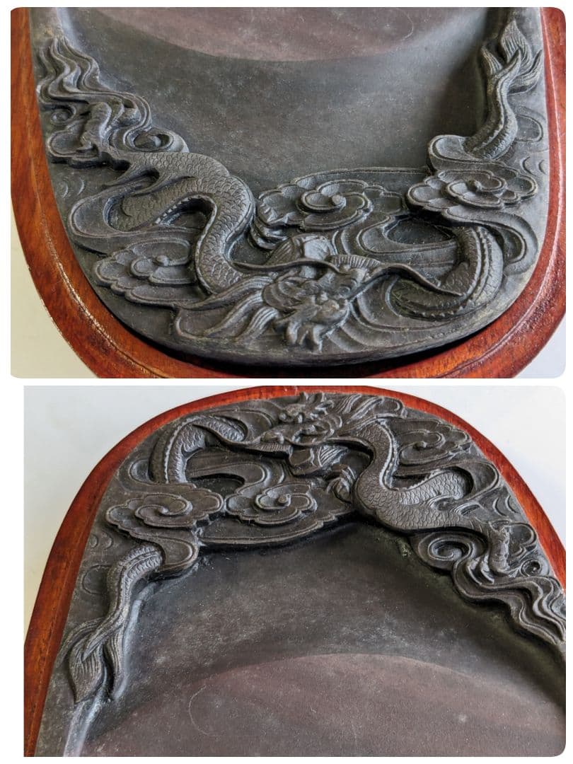 ♦中国端渓硯 雲龍紋様硯 箱入 文房四宝 アンティーク 骨董品 コレクション