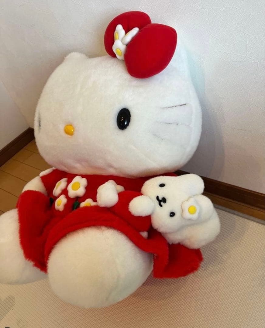 【美品】【希少】ハローキティ ぬいぐるみ 大 特大 花柄ドレス レトロ 限定