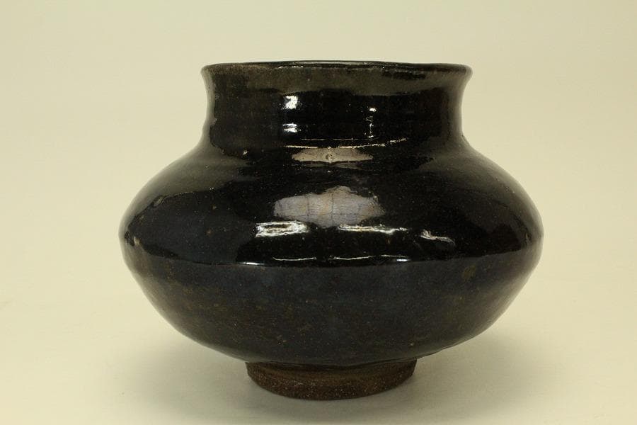 李朝 古会寧窯 黒釉 壷 朝鮮美術(ZE664)