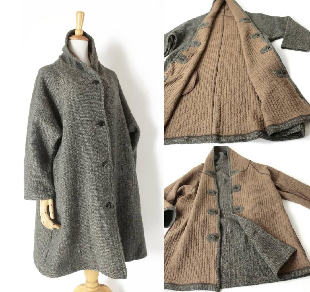 nest robe ツイード×イブルコットン ショールカラーコート