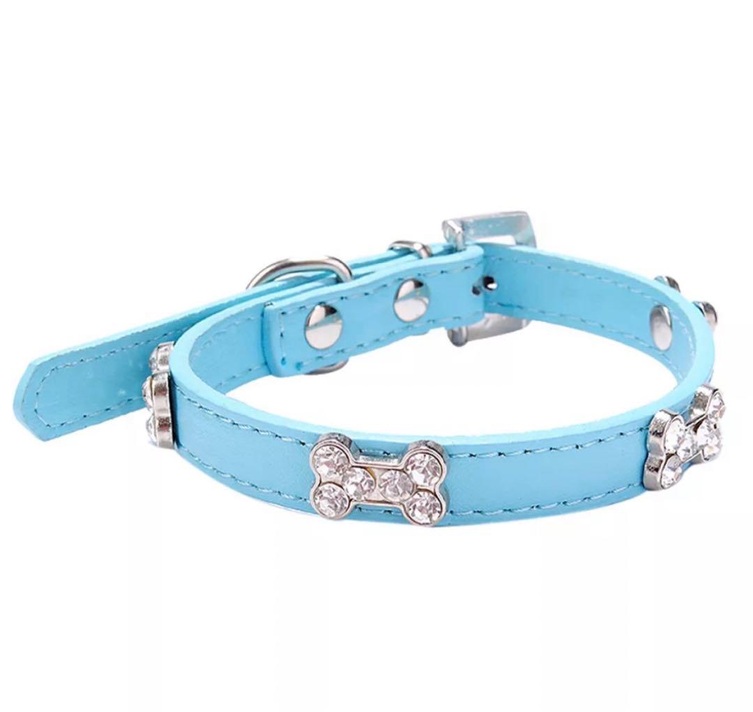 犬 首輪 小型犬 Sサイズ おしゃれ かわいい スワロフスキー クリスタル 青
