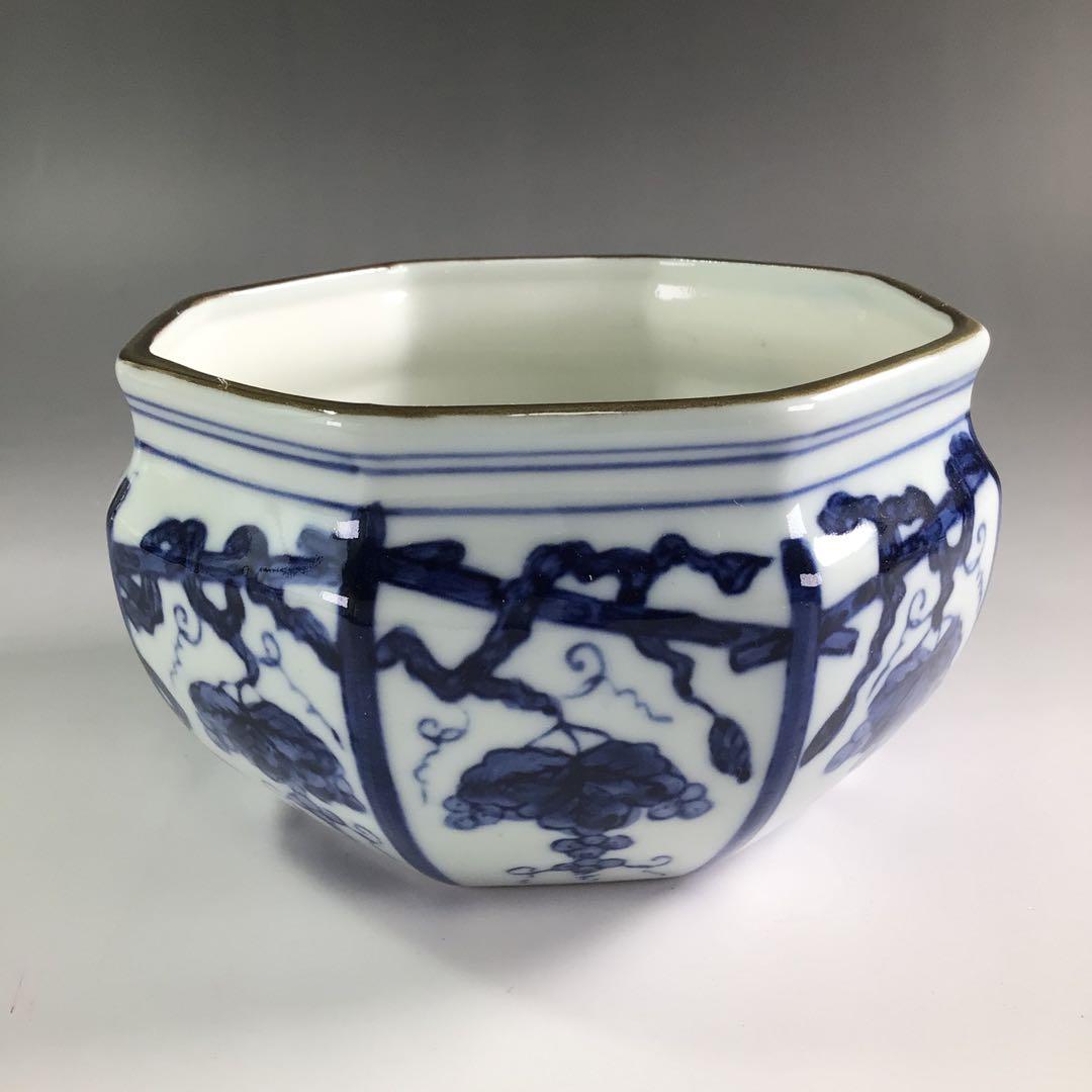 Ｐ８２６　皆具　『鈴木康月造』『染付ぶどう棚絵』　共箱　茶道具