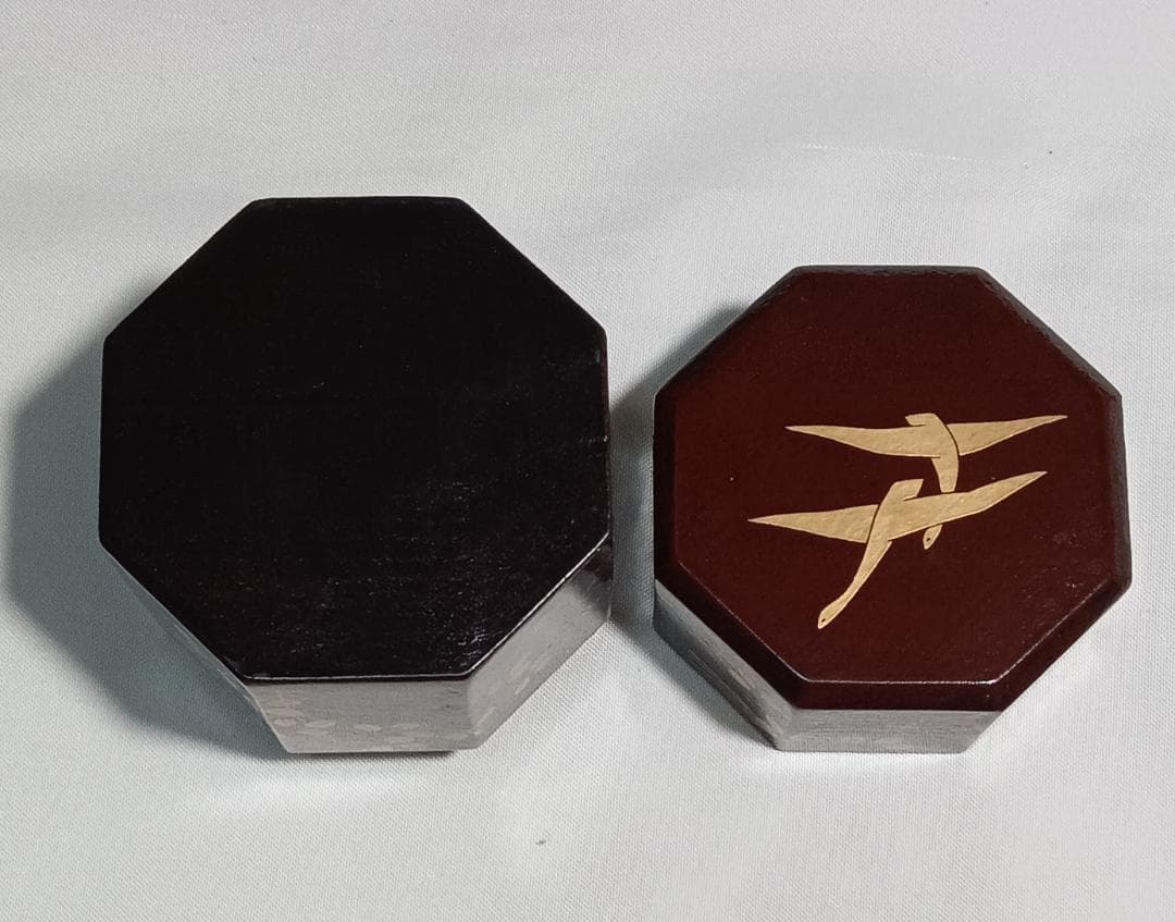 茶道具　宗観好一閑張八角茶器　道場宗廣作　二季鳥に秋草蒔絵八角茶器　超美品！！