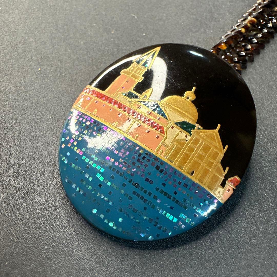 【vintage】川崎川光　作家もの　螺鈿細工　本鼈甲　ブローチ　ペンダント