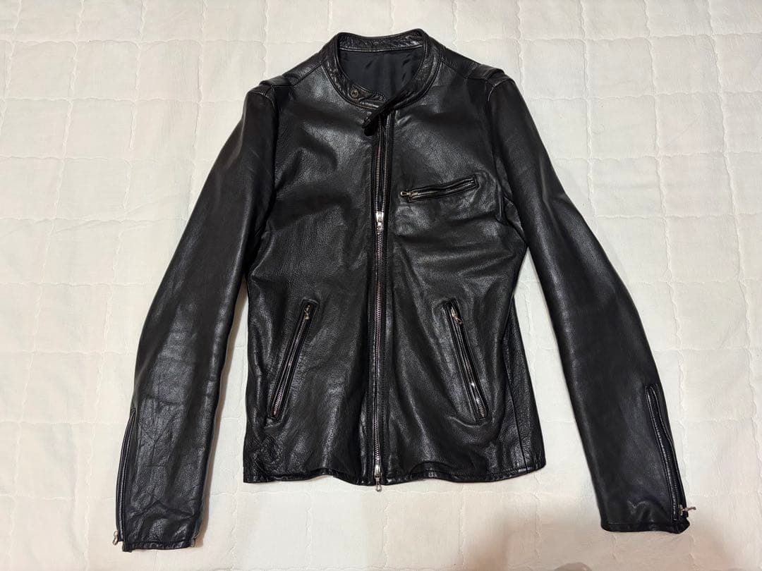 LITHIUM HOMME リチウム 黒 シングルライダースジャケット 48