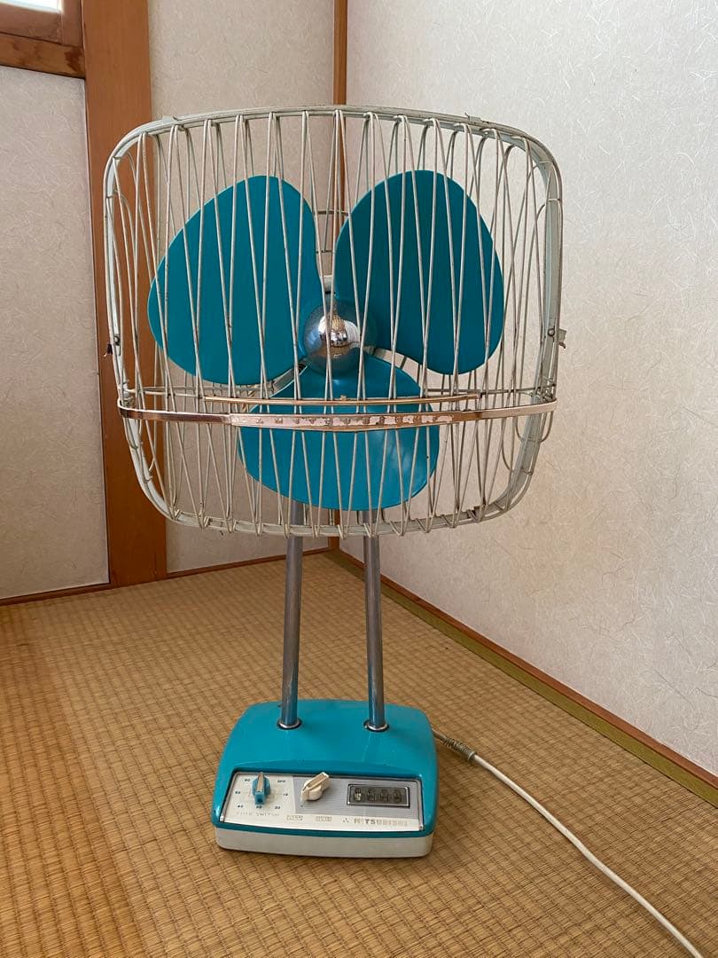希少_昭和30年代の四角いレトロ扇風機_MITSUBISHI