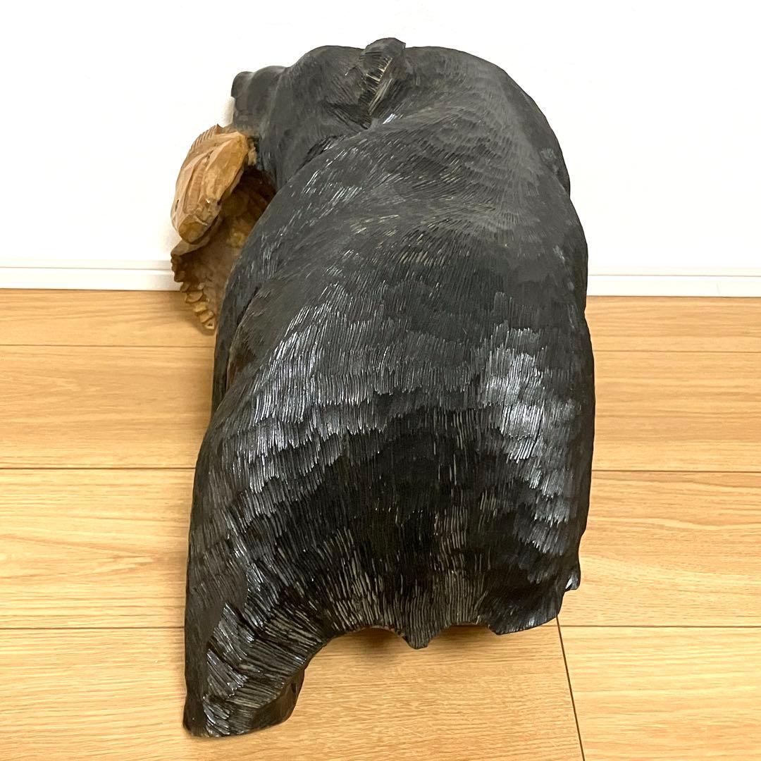 希少！アイヌ　昭和中期　北海道　木彫り　熊　置物　鮭