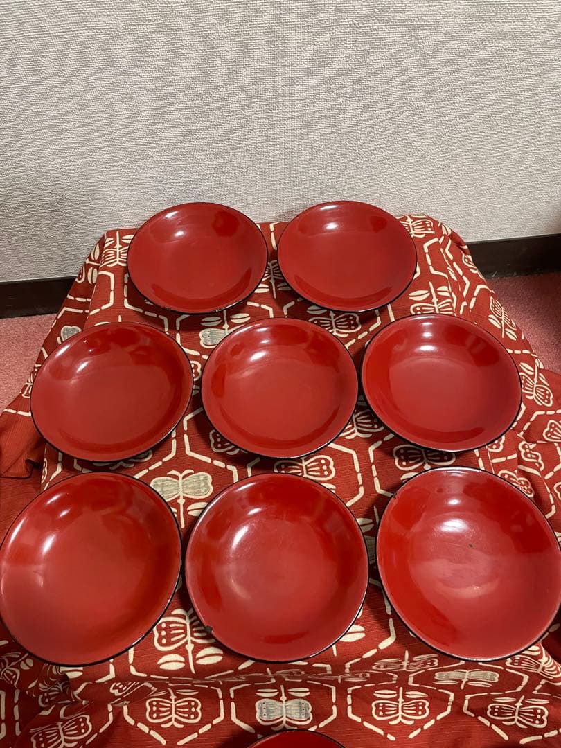 木製漆器　亀　寿　黒漆塗　内側　 朱漆塗　吸い物椀　椀　向付　8客揃い