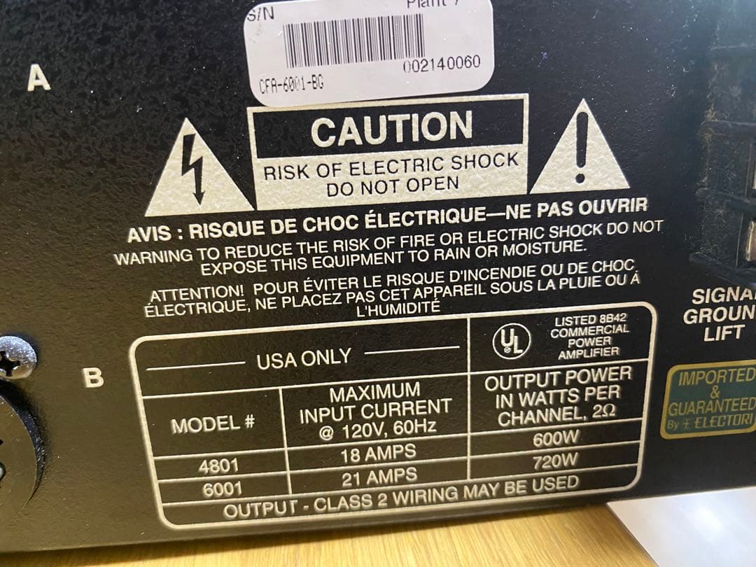 アンプ CREST AUDIO 6001 POWER AMPLIFIER 720W/CH