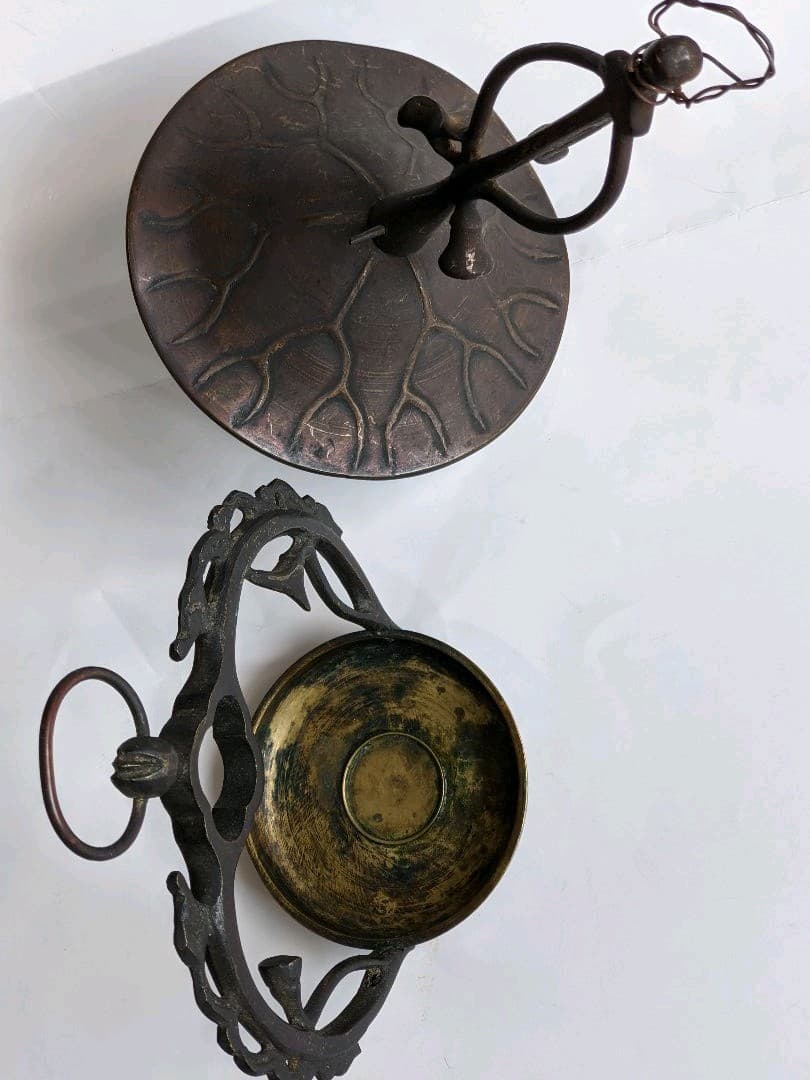 ⭐️神社 寺社 仏閣 吊り下げ式 蓮華 燭台 唐金 灯り アンティーク 骨董品