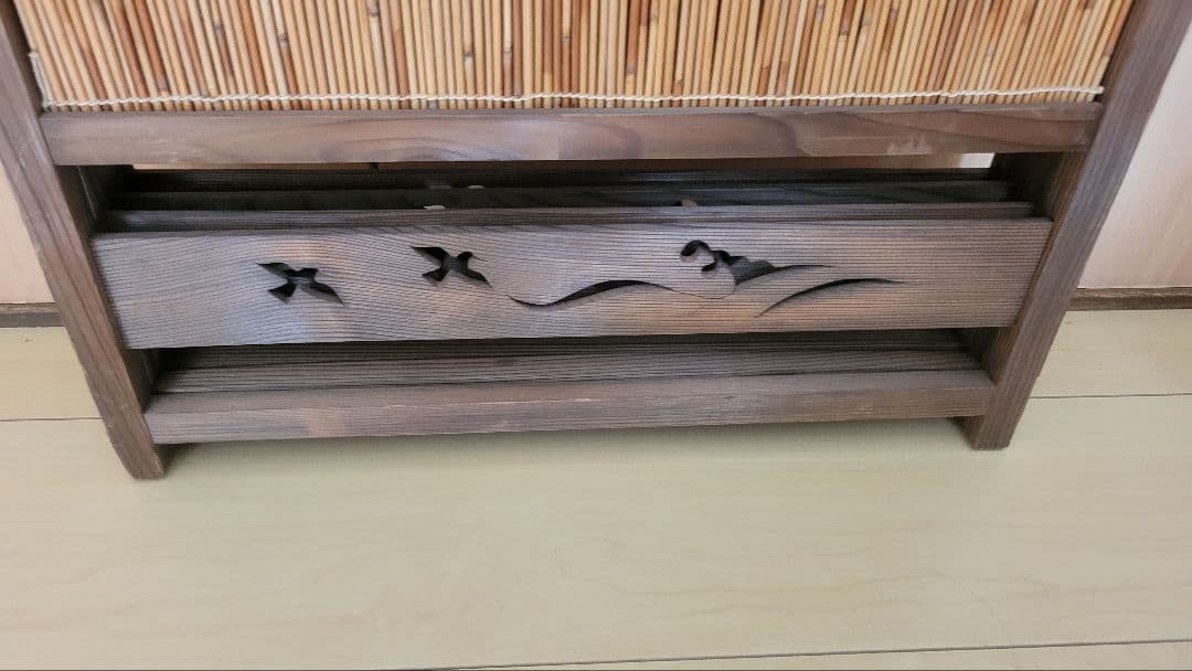 値下げします!　古い竹簾屏風　衝立　目隠し　四つ折り　透かし彫り