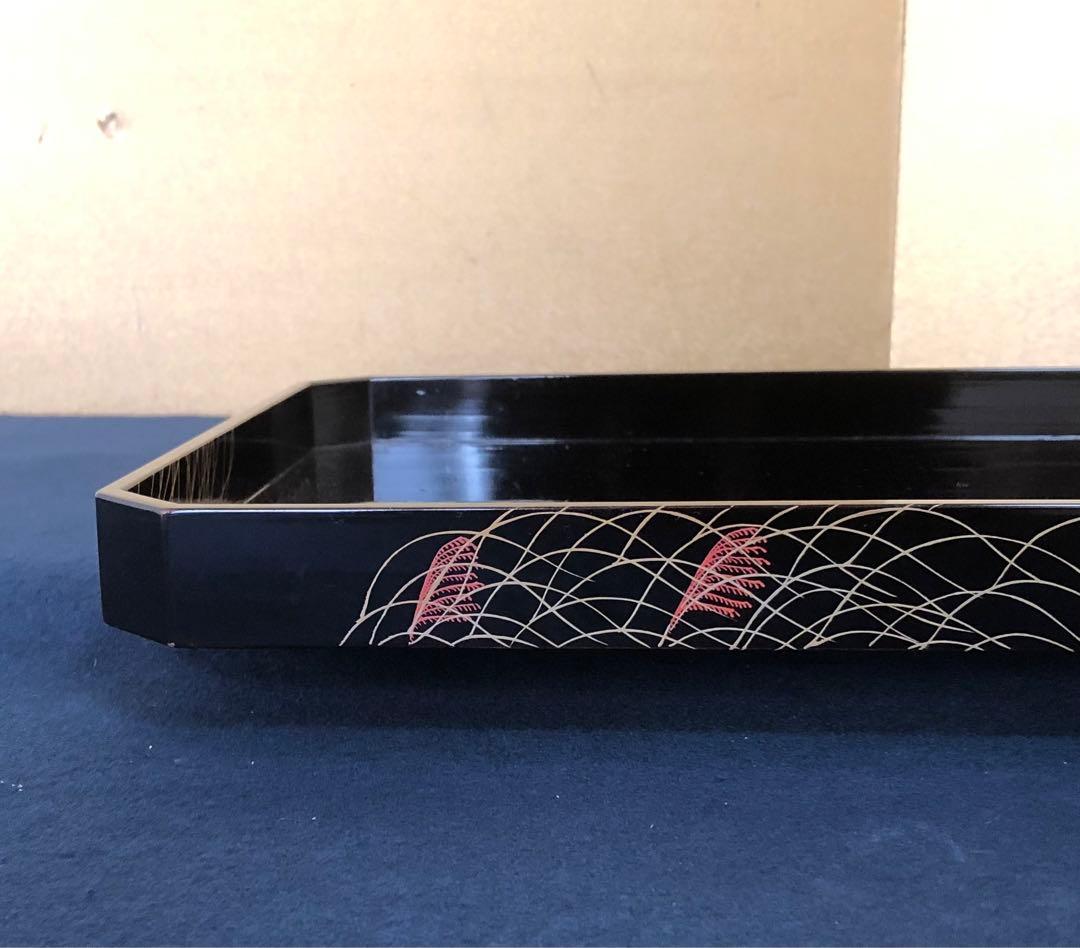 《レ》黒塗 月ススキ蒔絵 硯蓋 春正 木製漆器 共箱 251125え6