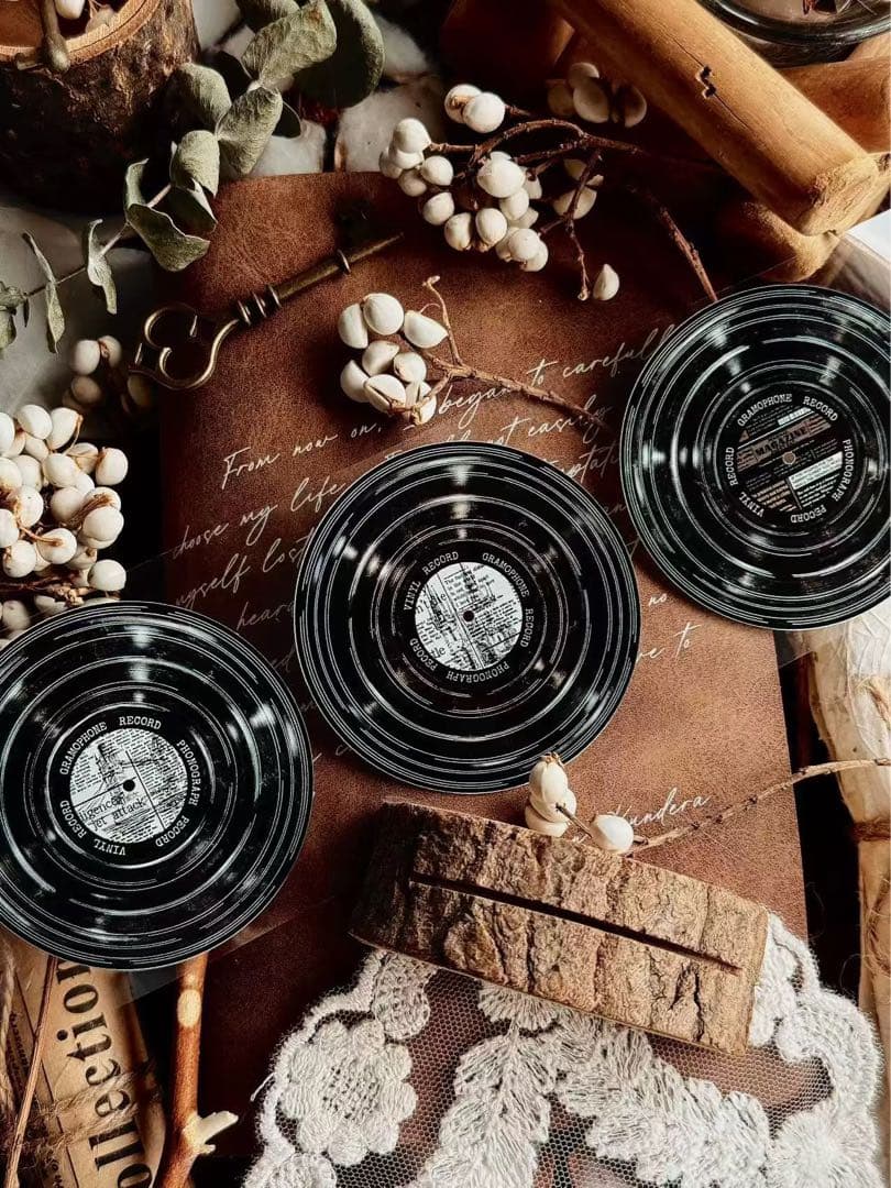 霖蓝汐原创手账《黑胶唱片》海外マスキングテープ　マステ 【2653】