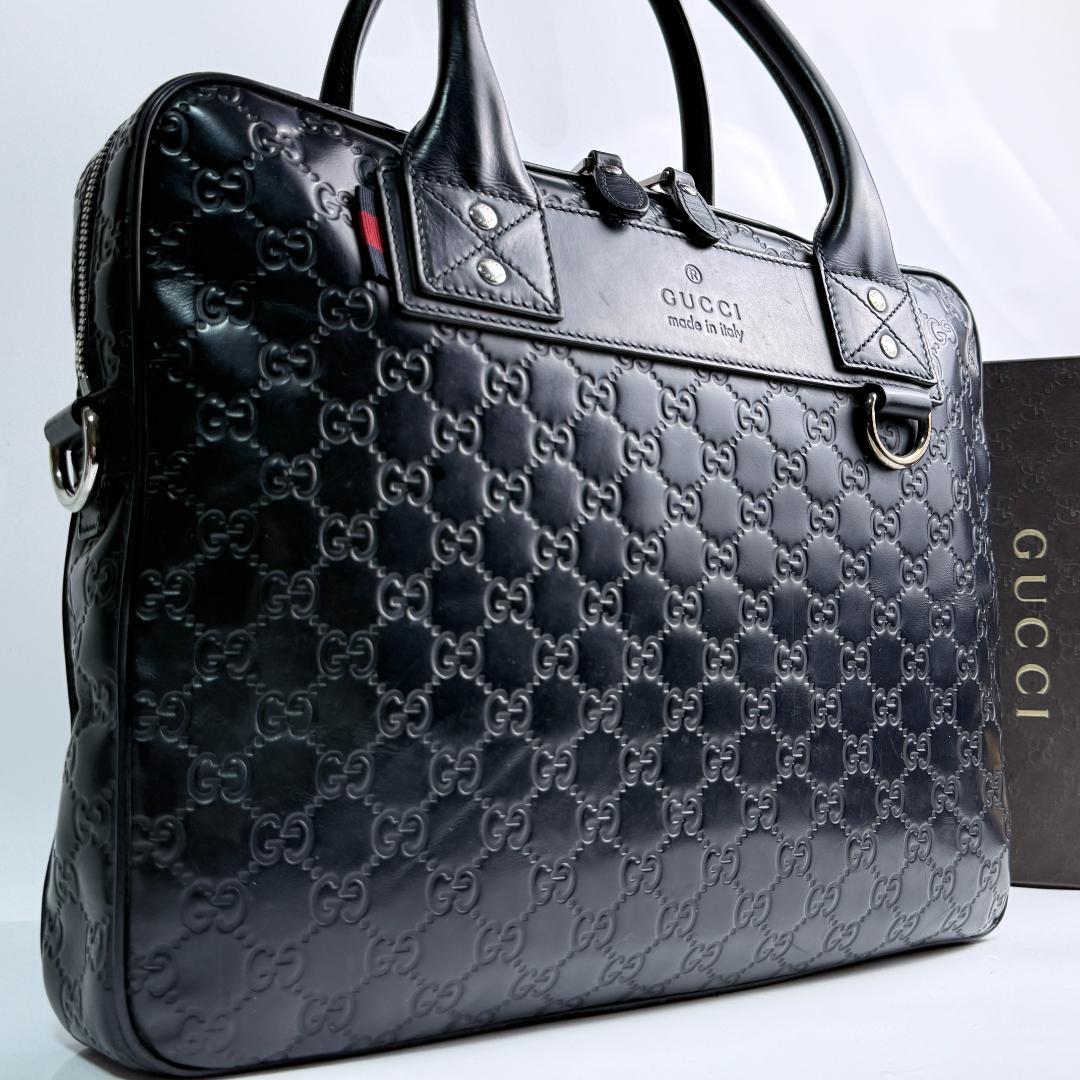 【美品】グッチ GGシマ ビジネスバッグ シェリーライン 濃紺