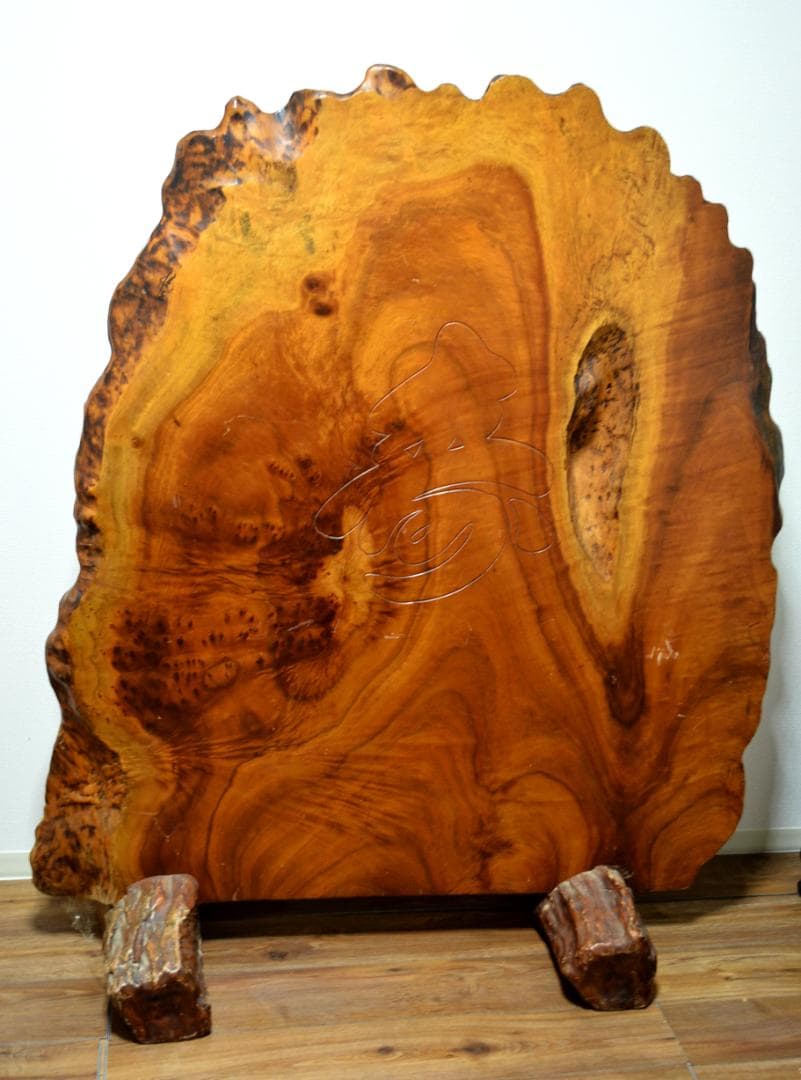 衝立　一枚木　最上級材質　欅　虎竹彫刻