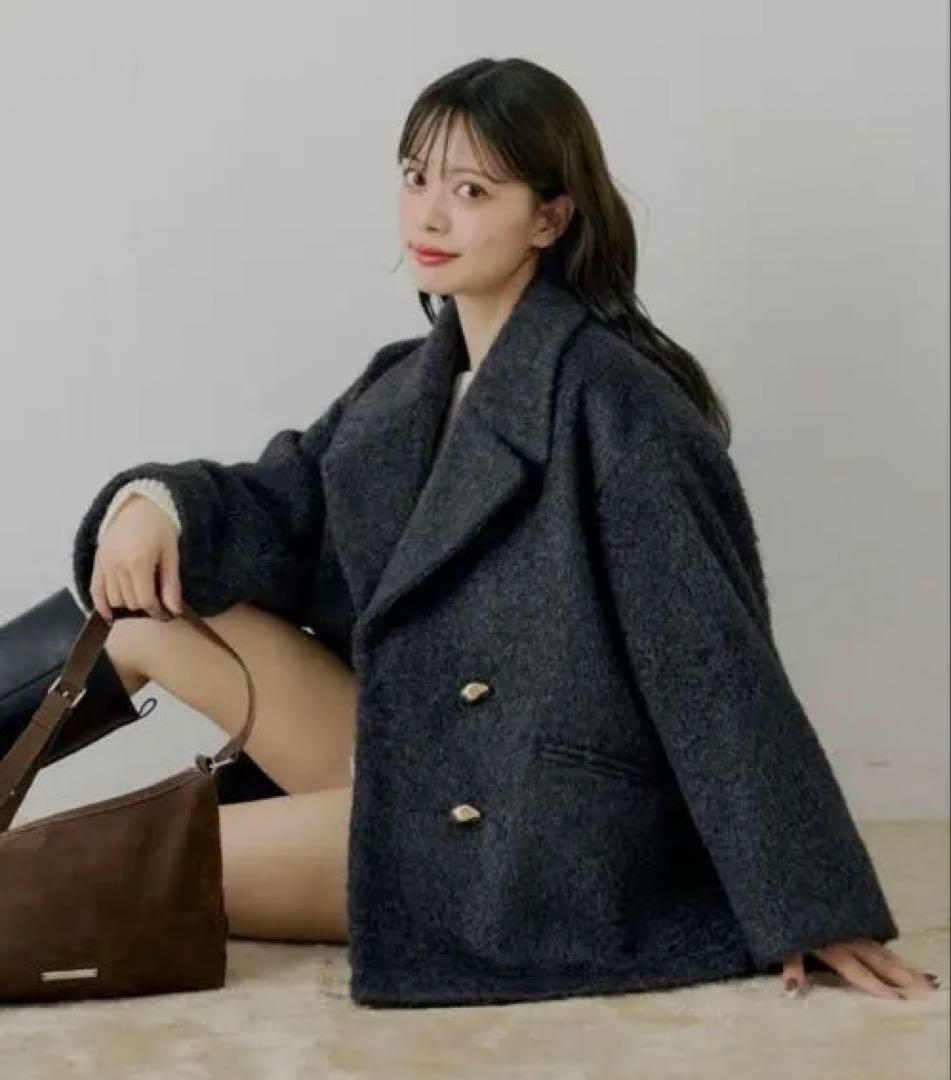 chico 金ボタンシャギーミディジャケットコート