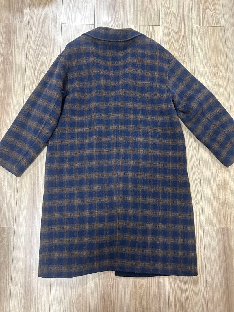 HUMAN WOMANウールリバー チェスターコート チェック×ネイビー M