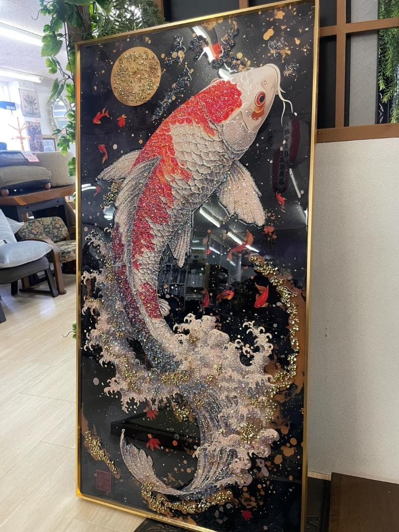 アートパネル　昇り鯉　鯉の滝登り　鯉　コイ　クリスタル　絵画　アート　特大　絵