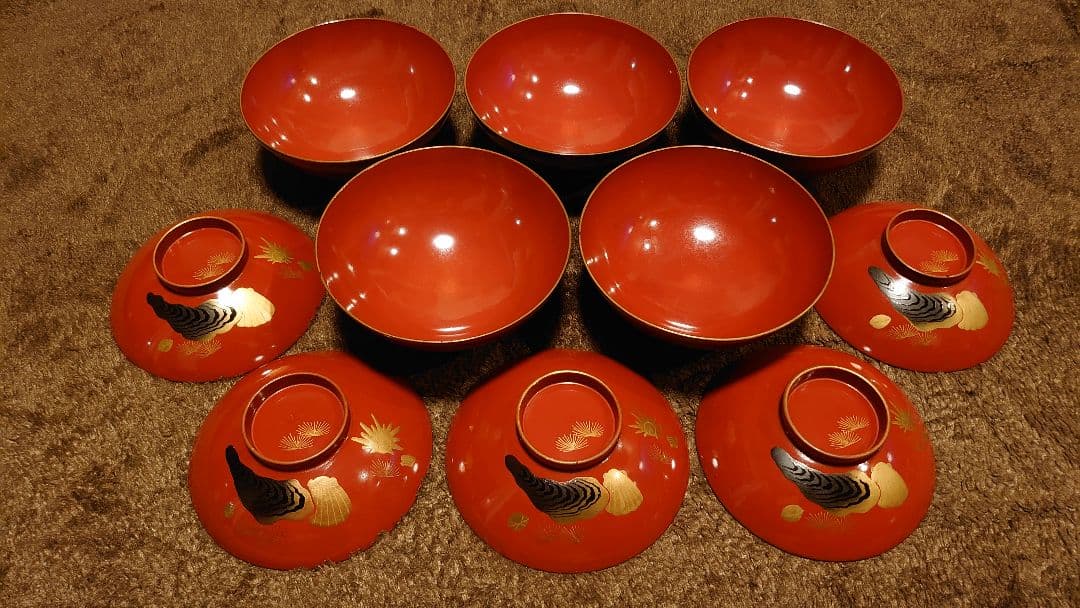 輪島塗　漆器　金蒔絵　蒔絵　蓋椀　蛤の図　人間国宝　５客