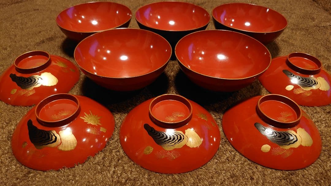 輪島塗　漆器　金蒔絵　蒔絵　蓋椀　蛤の図　人間国宝　５客