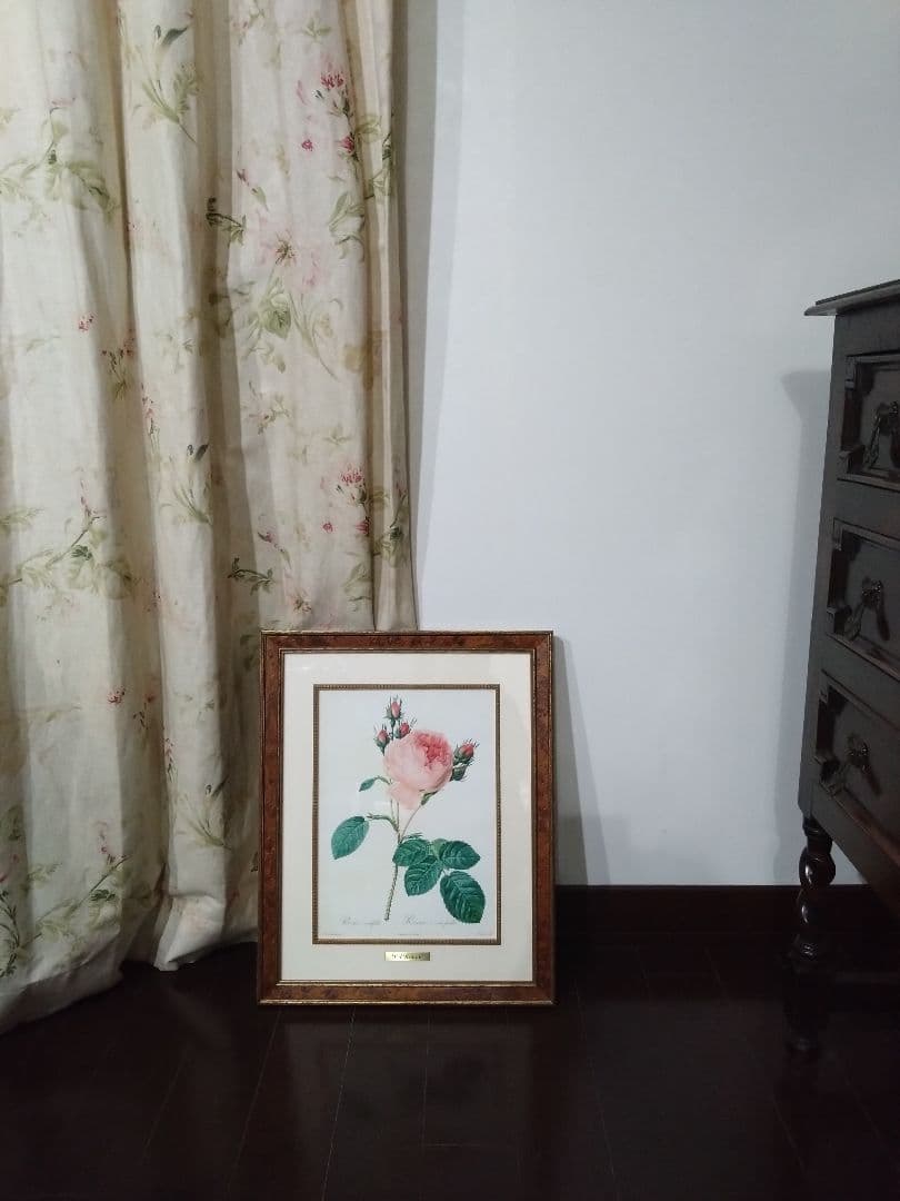 ① ルドゥーテ 絵額 レ ローズ バラ図譜 フォリオ判 銘木調フレーム 額 絵