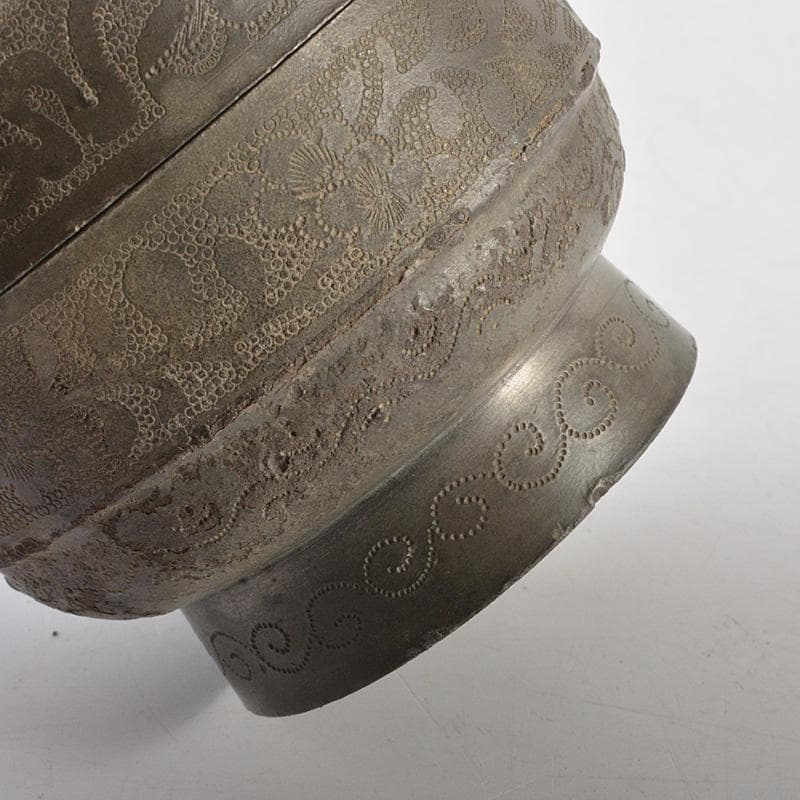 煎茶道具　古錫　陸裕隆造銘　鎚目花文　茶壷　茶心壷　約364g　M　R6098