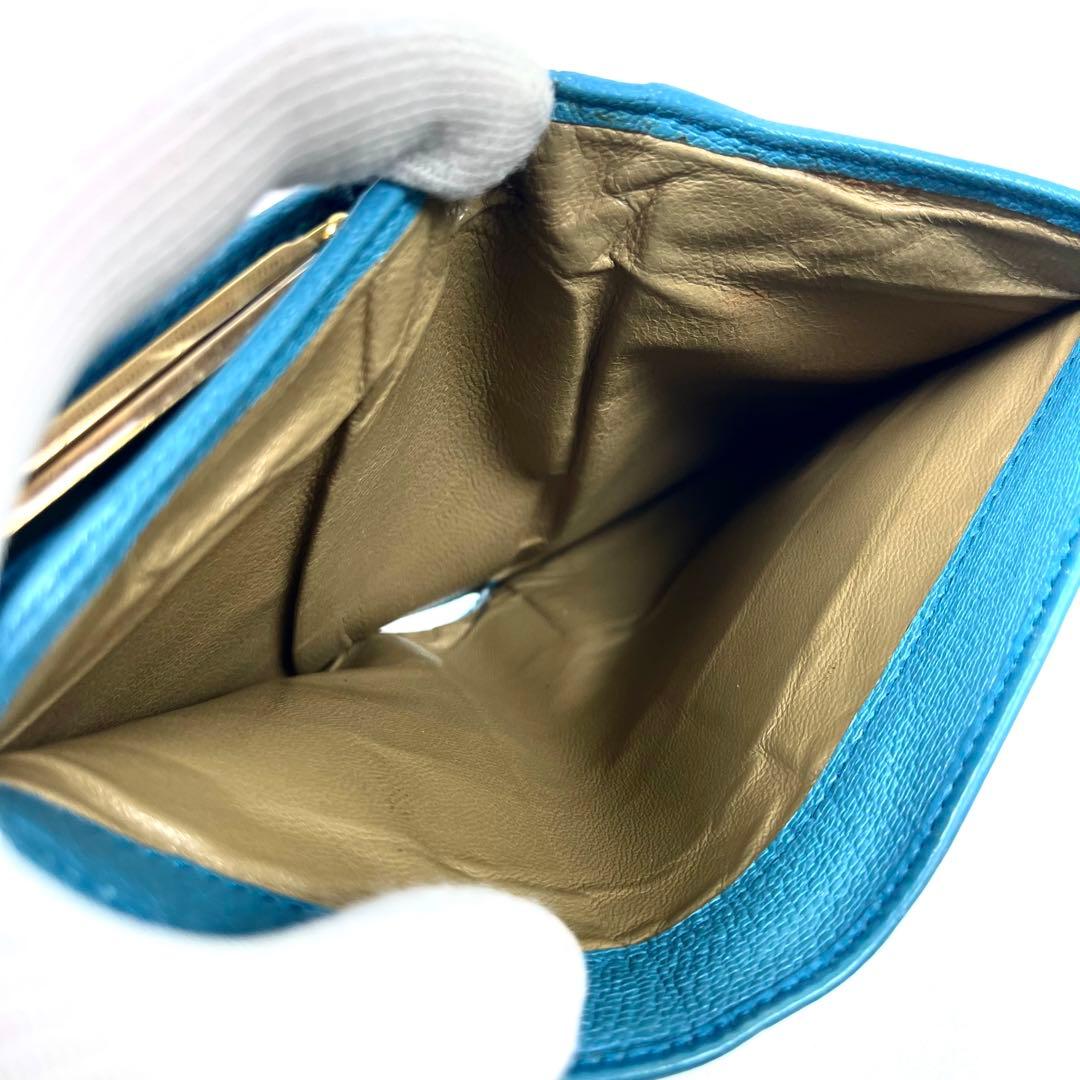 ブルガリ　折り財布　ダブルリング　がま口　レザー　ターコイズ　ドッピオトンド