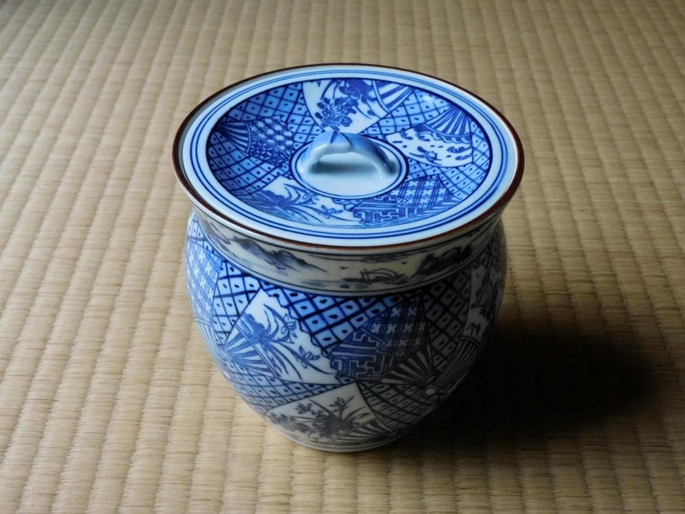 平安白鳳　染付　扇　水指　茶道　煎茶道