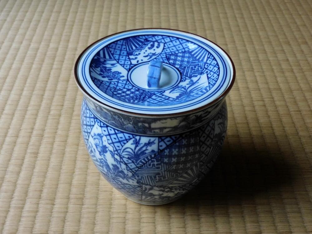 平安白鳳　染付　扇　水指　茶道　煎茶道