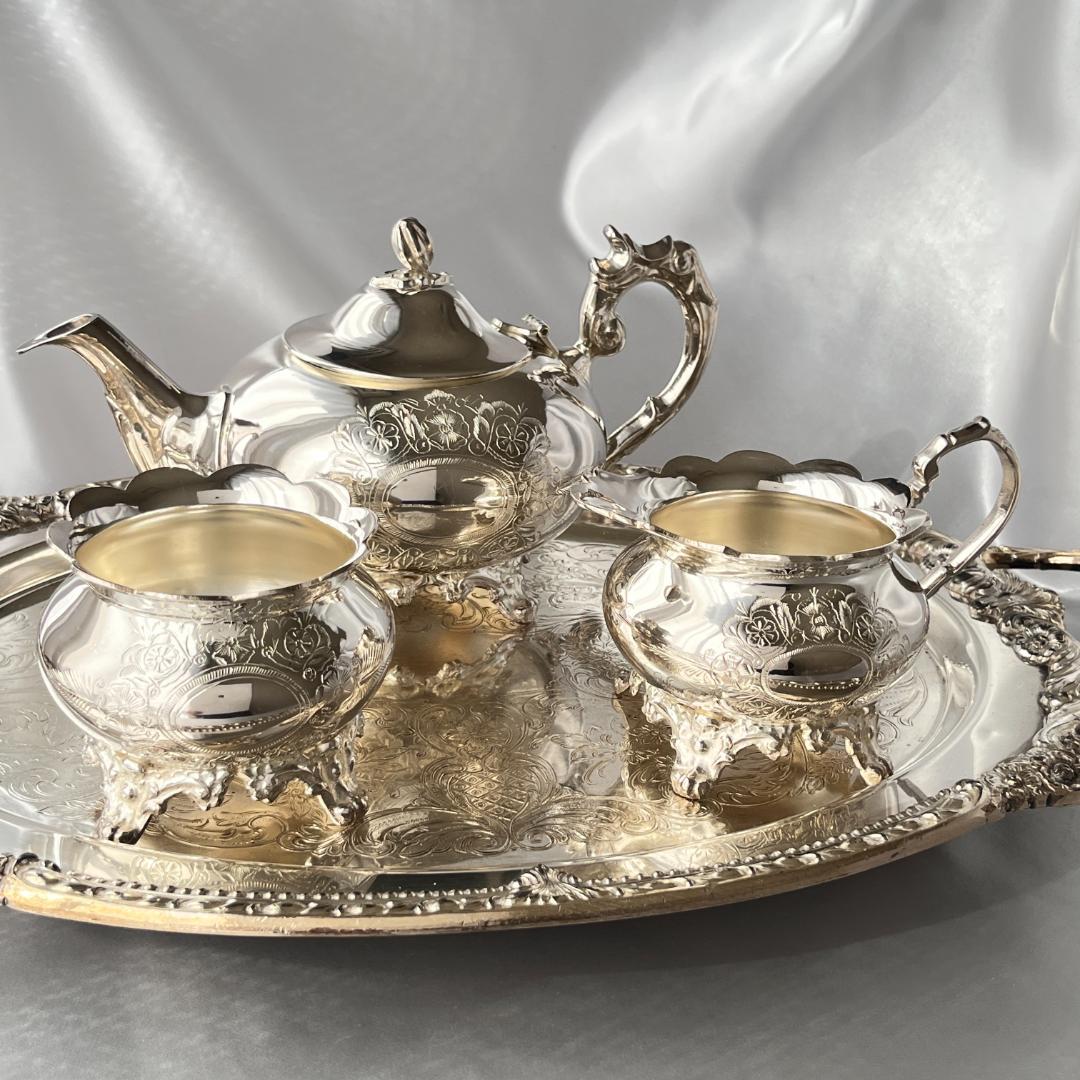 【英国】 ビクトリアンのティーセット 3点【シルバープレート】ティーポット