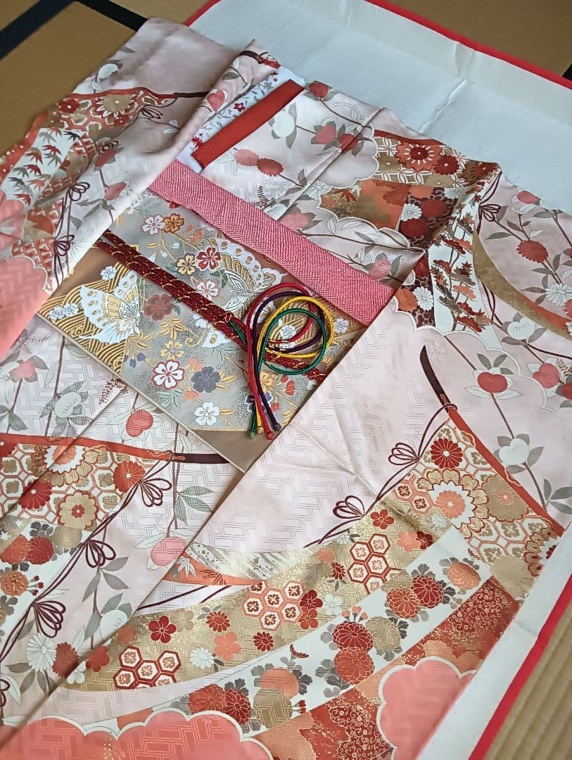 吾妻徳穂　振袖フルセット　美品　コーラル系　華やか　古典　丈158　裄66