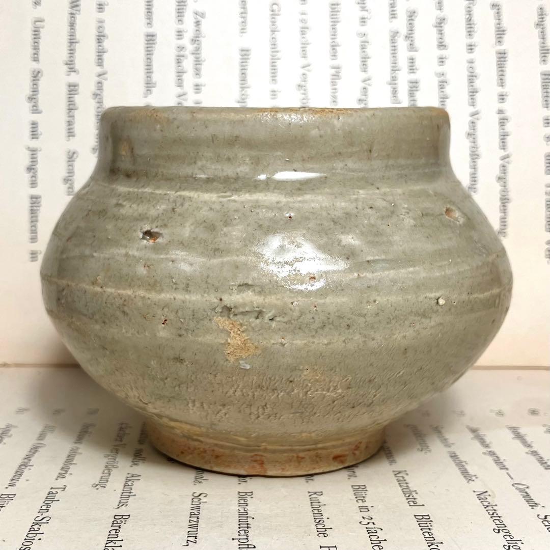 李朝 白磁 塩笥 壺 骨董 民藝 ベージュグレーII