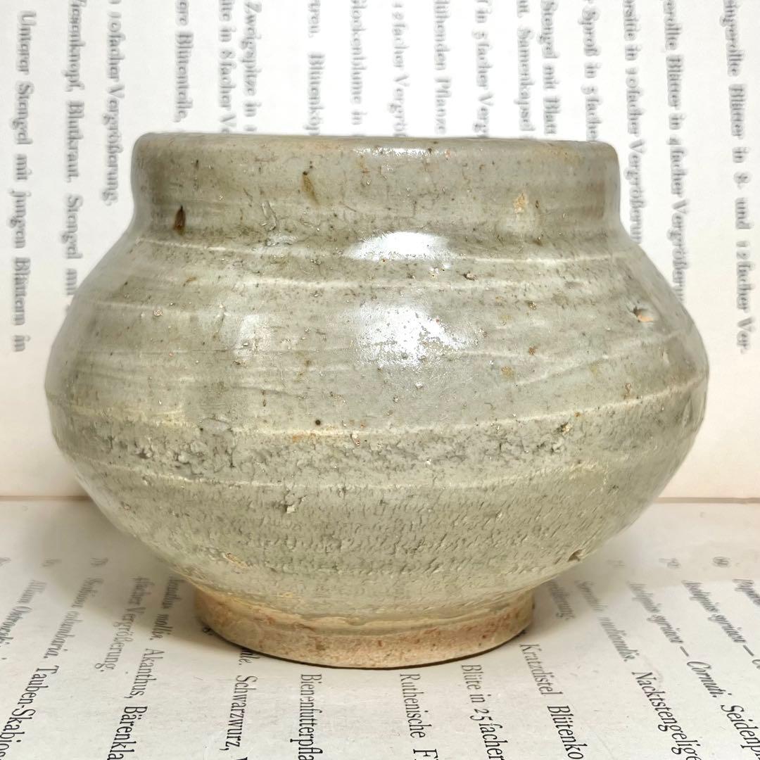 李朝 白磁 塩笥 壺 骨董 民藝 ベージュグレーII