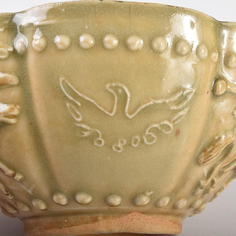 中国　唐　越州窯　青磁　葵花形貼花　茶碗　輪花碗　時代箱　V　R7780