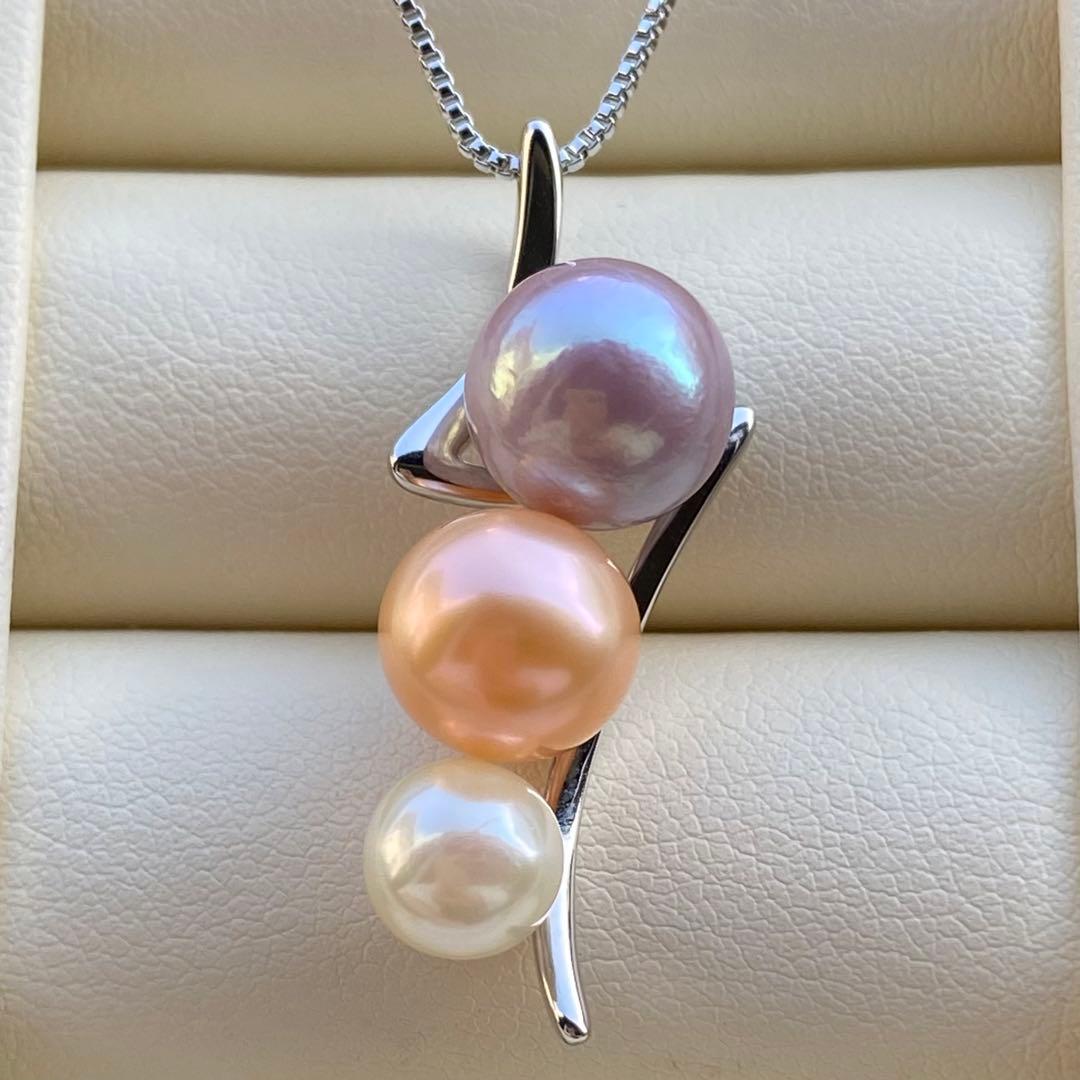 本真珠　淡水エジソンパールネックレストップ　3粒PT577+L856まとめ