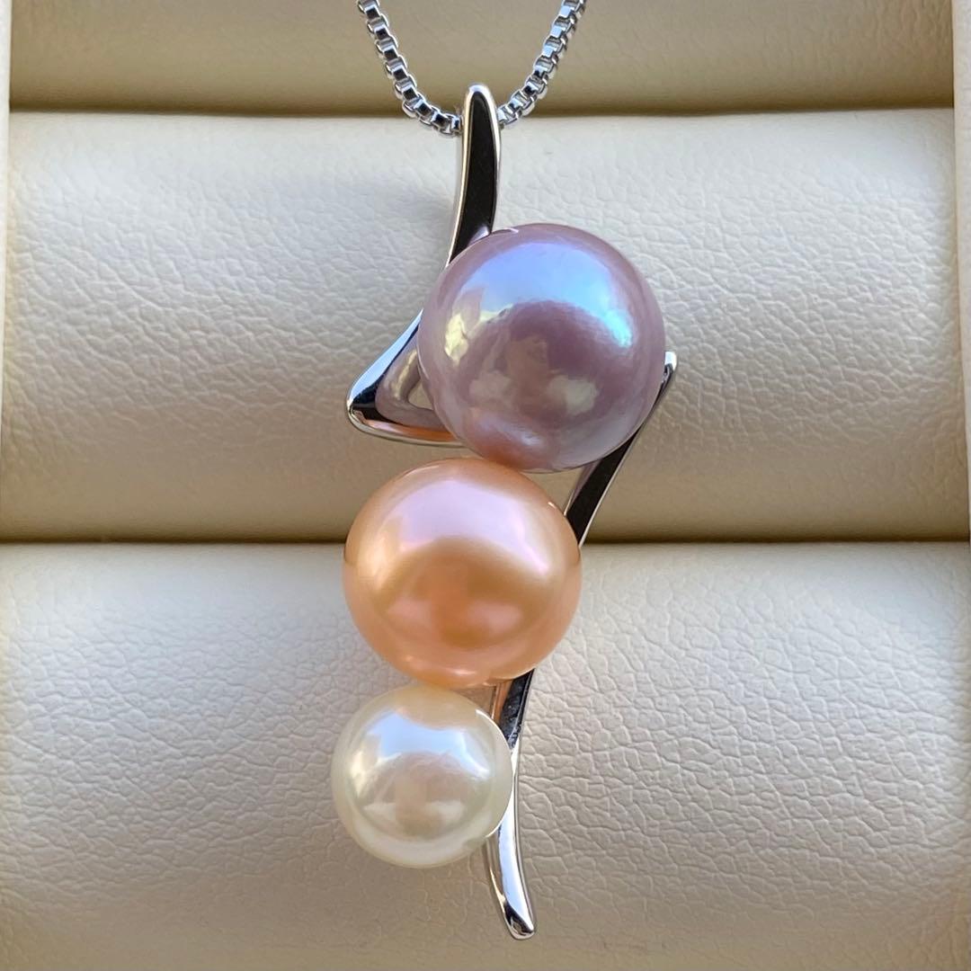 本真珠　淡水エジソンパールネックレストップ　3粒PT577+L856まとめ