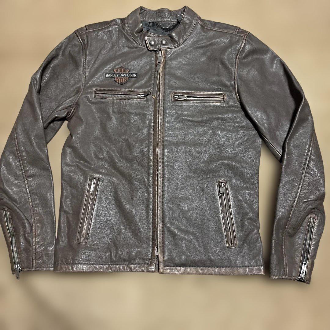 Sサイズ ハーレーダビッドソン　シングルライダースジャケット　ブラウン