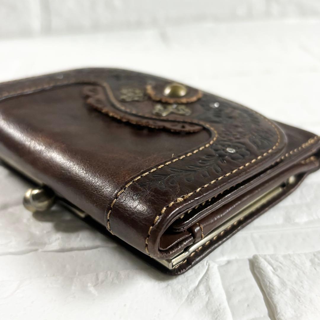 ニ*ラ様 ANNA SUI アナスイ 三つ折り財布 がま口 レザー ブラウン 蝶