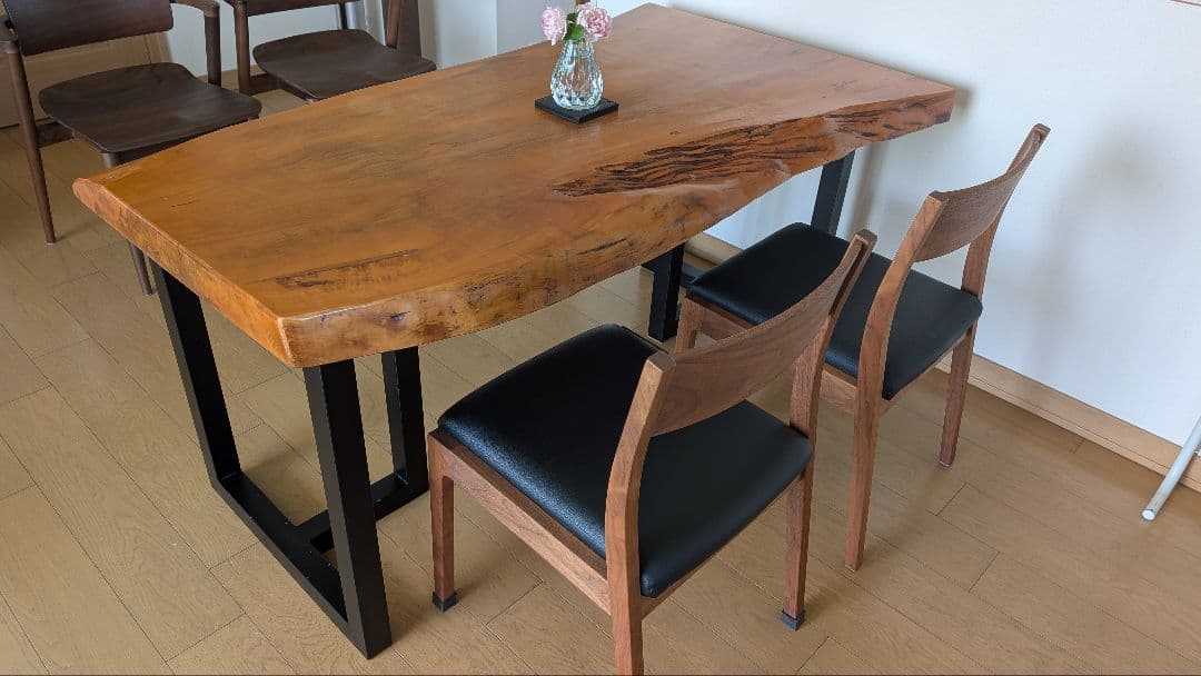 カミオ様限定　美品　欅　ケヤキ　一枚板ダイニングテーブル152x88x7　座卓脚