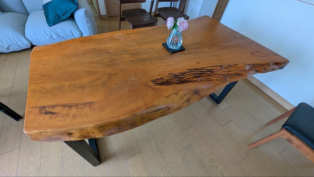 カミオ様限定　美品　欅　ケヤキ　一枚板ダイニングテーブル152x88x7　座卓脚