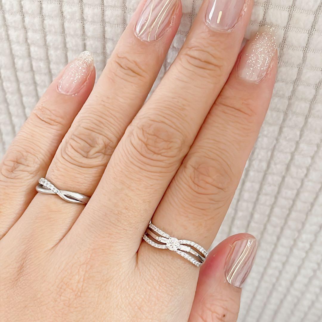 クロスデザインリング　K18WG トータル0.43ct